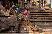 The great Chola temples of Tamil Nadu - The Airavatesvara temple of Darasuram. Detail of the balustrades decorated with elephants of the porch extension of the mandapa. 